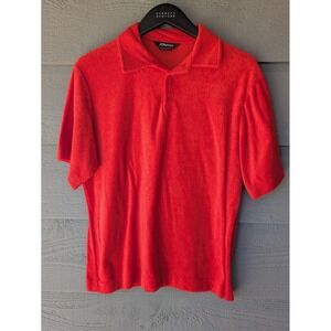 VTG JCPenney Polo Shirt Mens Medium Red Terry Cloth Polyester Short Sleeve 70s